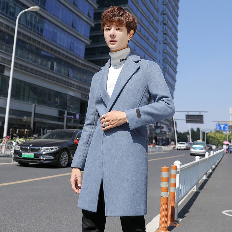 Men'S Coat Fashionable Korean Style Cotton Mid-Length Windbreaker Men'S Loose Casual Wool Coat - Image 1