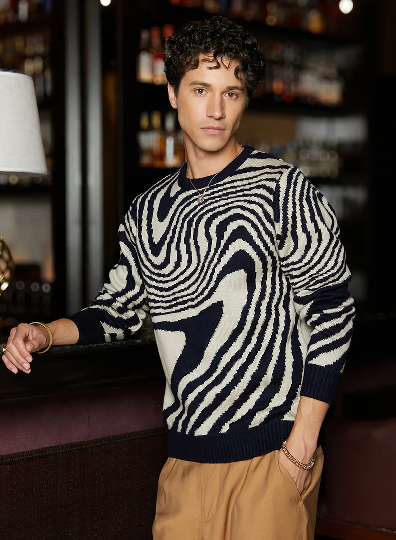 Campus Sutra Men's Onyx Black & Saltbox Beige Fluid Pullover Sweater