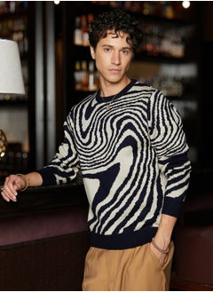 Campus Sutra Men's Onyx Black & Saltbox Beige Fluid Pullover Sweater  - Image 3