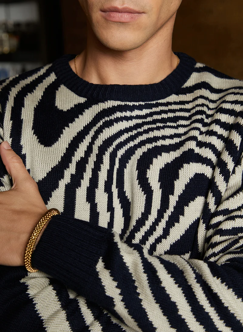 Campus Sutra Men's Onyx Black & Saltbox Beige Fluid Pullover Sweater