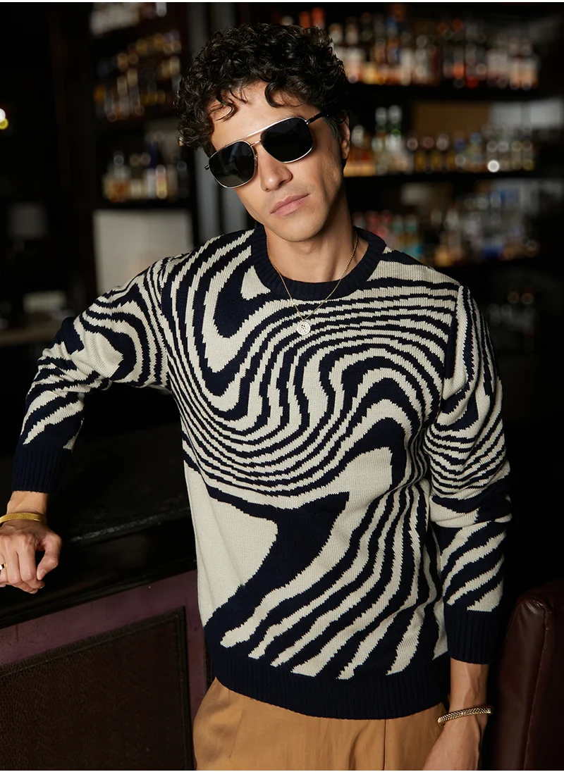 Campus Sutra Men's Onyx Black & Saltbox Beige Fluid Pullover Sweater