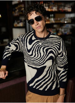 Campus Sutra Men's Onyx Black & Saltbox Beige Fluid Pullover Sweater  - Image 1