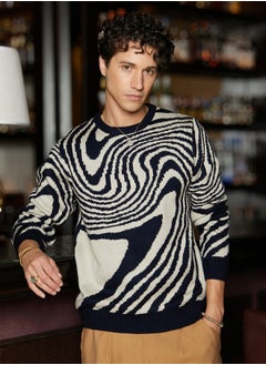 Campus Sutra Men's Onyx Black & Saltbox Beige Fluid Pullover Sweater  - Image 2