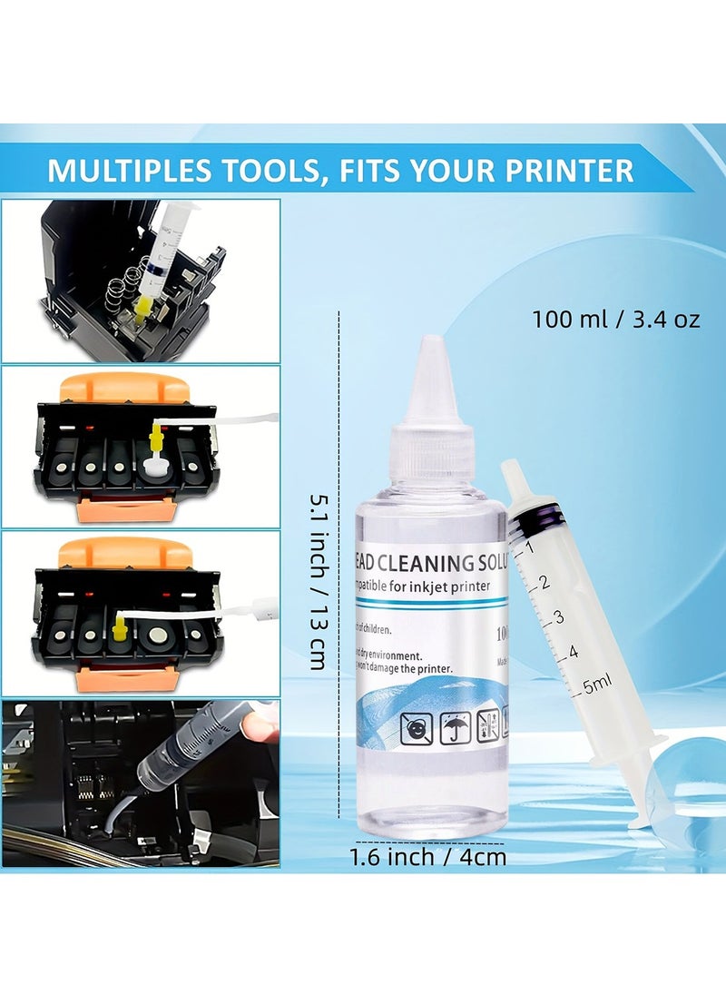 Generic - 100ml Printhead Cleaning Kit Printer Cleaner Solution with Nozzles Works for Epson HP Brother Canon Inkjet Printer Head Cleaning Liquid - Image 1