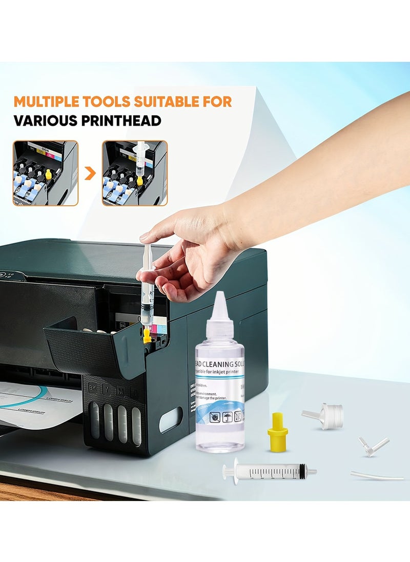 Generic - 100ml Printhead Cleaning Kit Printer Cleaner Solution with Nozzles Works for Epson HP Brother Canon Inkjet Printer Head Cleaning Liquid - Image 1