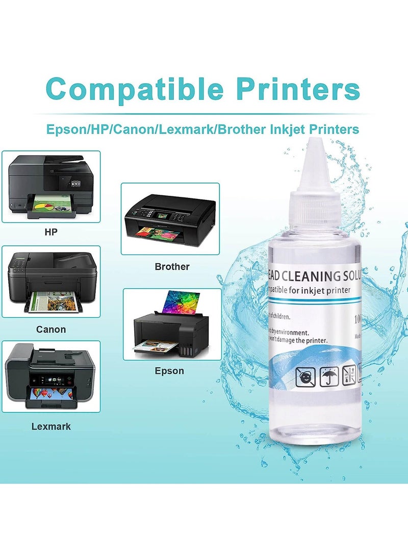 Generic - 100ml Printhead Cleaning Kit Printer Cleaner Solution with Nozzles Works for Epson HP Brother Canon Inkjet Printer Head Cleaning Liquid - Image 1
