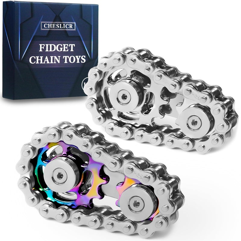CHESLICR Fidget Spinner Toy for Adults Metal Figette Bike Chain Easter Basket Stuffer for Adult Men Pain Stim ADHD Teen Cool Gadgets Quiet Desk Offices Anxiety Relief Items Stress Tool Sensory ColorSilver - Image 3