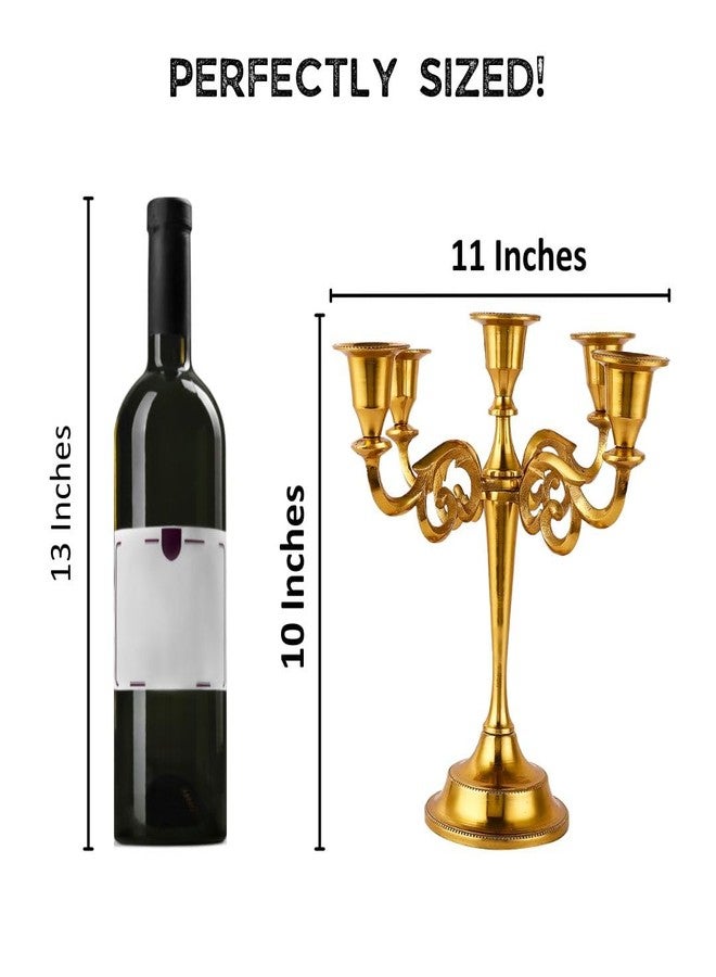 Rely+ 5 Arm Gold Candelabra Taper Candle Holders Christmas Decorations Indoor Kitchen Décor Vintage Modern Decorative Centerpiece for Table Mantel - Image 3