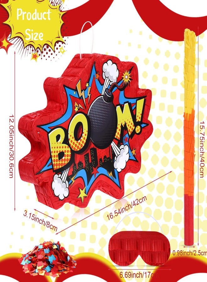 Suilung Red Boom Party Piñata Comic Book Hero Bundle Birthday Decor Party Piñata Decorations for Hero Themed Birthday Games Girls Boys Teens - Image 2