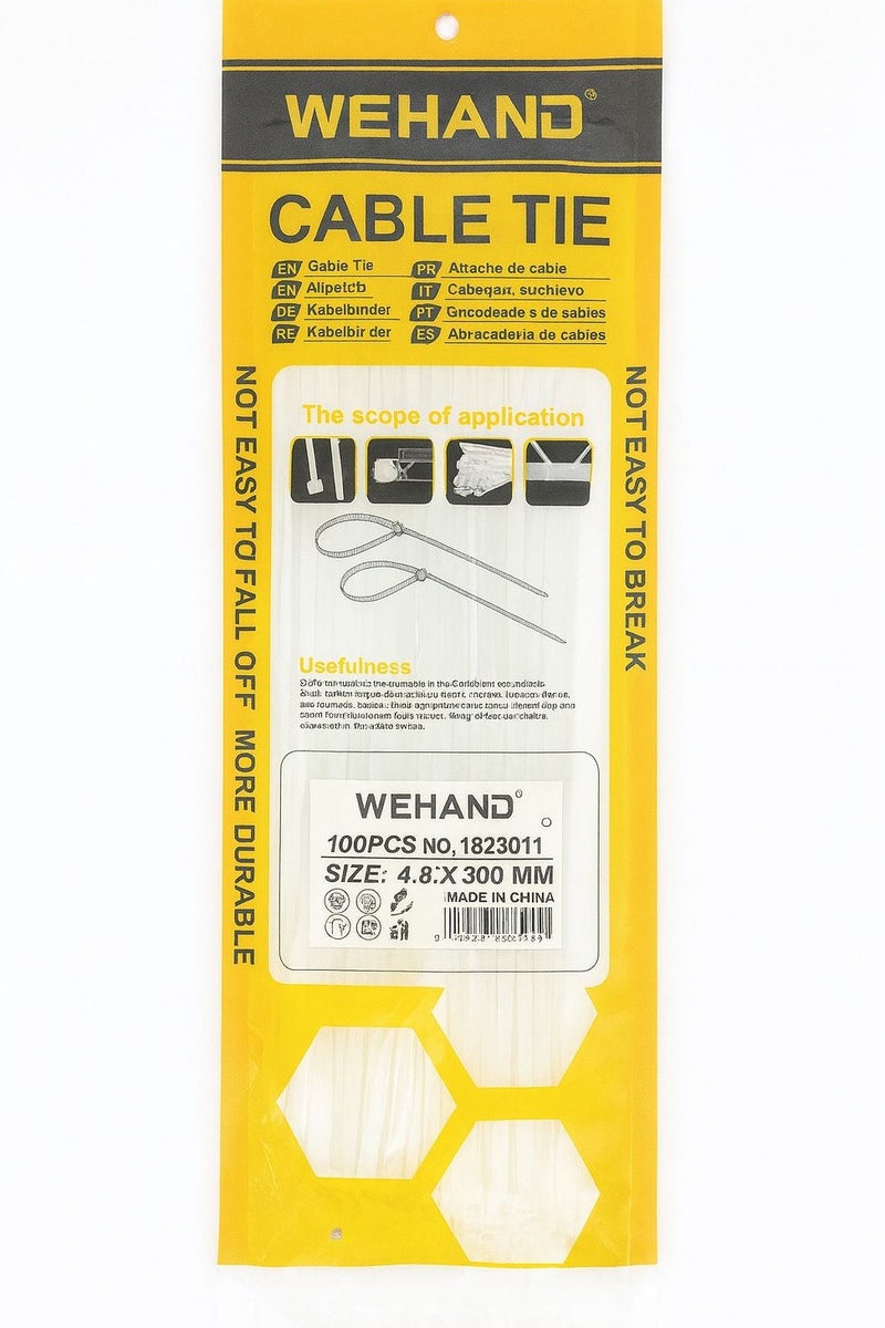 وي هاند روابط كبل نايلون متينة من WEHAND - شديدة التحمل، ذاتية القفل، بيضاء - 100 قطعة. - Image 4