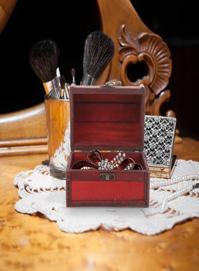 deziine Vintage Wooden Jewelry Box Decorative Trinket Box Hasp Jewelry Case for Bridal Party Decor Pirate Decor Wooden Jewelry Storage Box Cash Box (1 Compartments) (Red) - Image 5