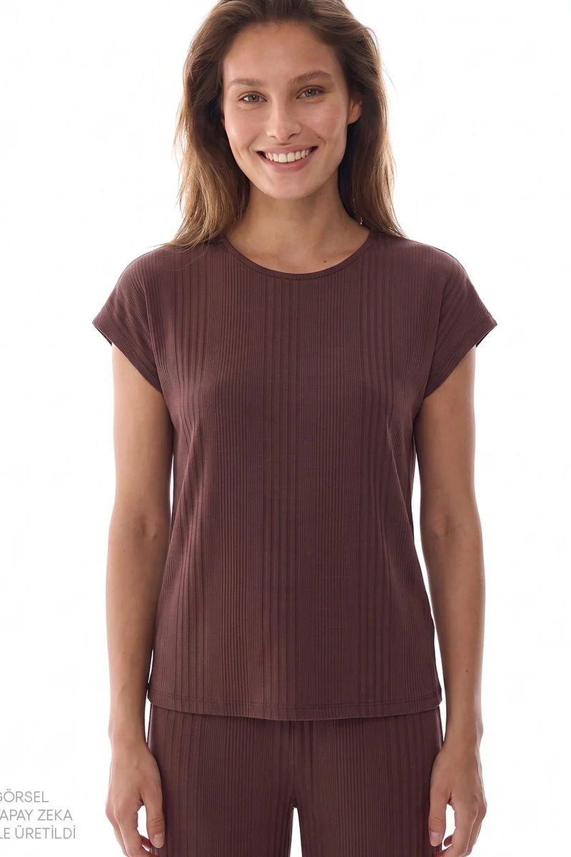 Penti PENTI Sleep Mode Ribbed Long Pajama Set With Short Sleeves