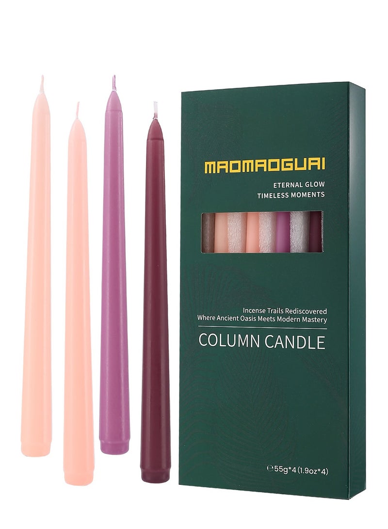 شموع مخروطية الشكل متعددة الألوان برائحة الفواكه، مقاس 10 بوصات/25 سم، مجموعة من 4 قطع - مجموعة صندوق هدايا لحفلات الزفاف وأجواء الحفلات، وديكور الطاولة، ورائحة خفيفة - Image 1