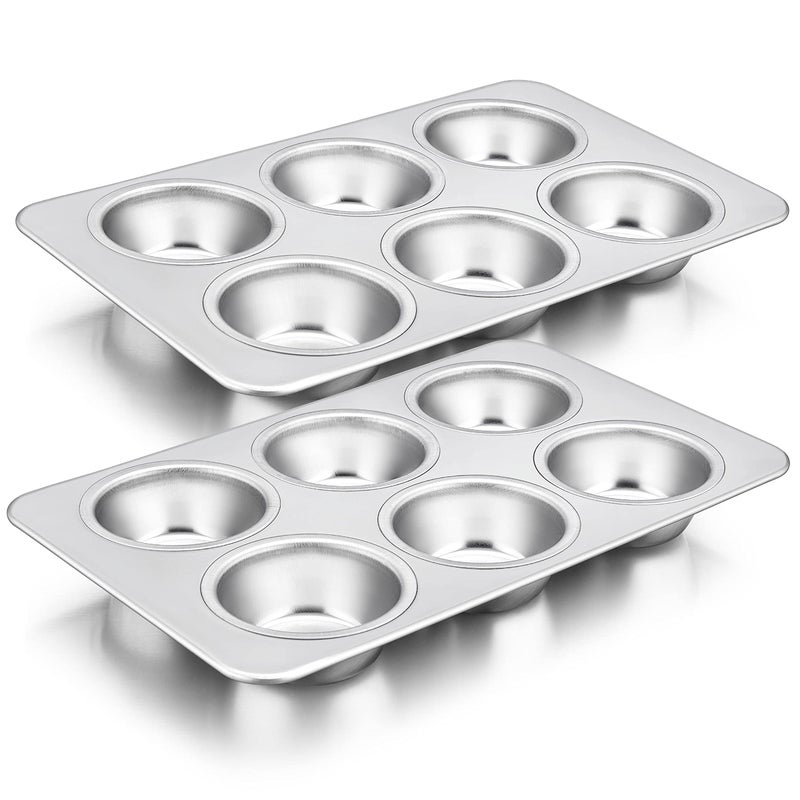 Herogo 2 Pack Stainless Steel Muffin Pan Tin for Baking 6Cup Metal Nonstick Cupcake Molds Tray Set for Making Egg Muffin Mini Brownie Easy to Clean  Quick Release Oven  Dishwasher Safe