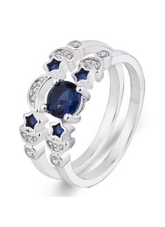 Creative Star Moon Ring Set with Blue Gems Blue diamond ring set [white gold]]