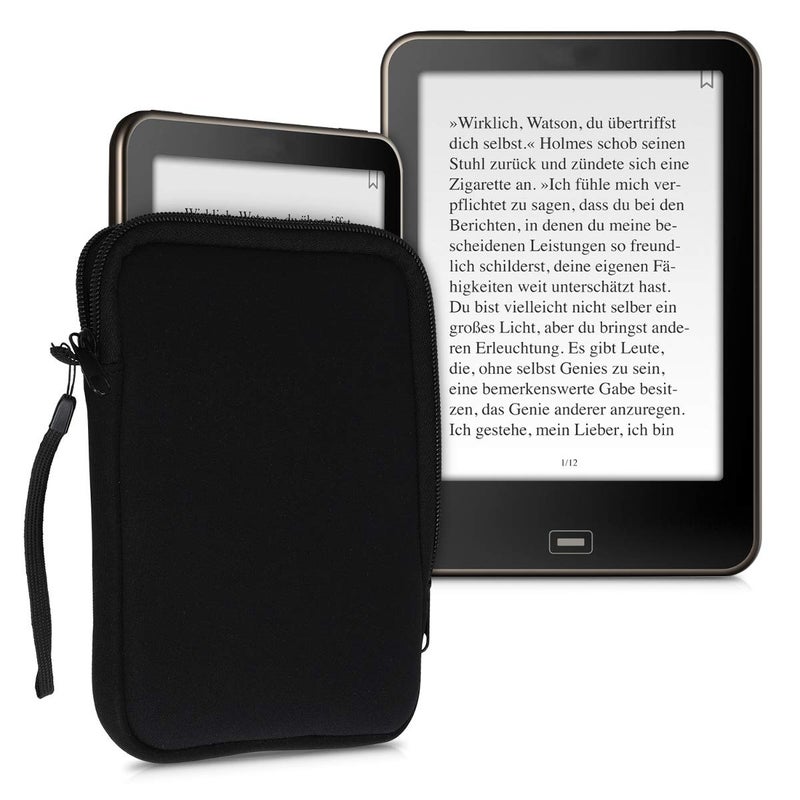 kwmobile Neoprene e-Reader Pouch Size 6" eReader - Universal eBook Sleeve Case with Zipper - Black - Image 5