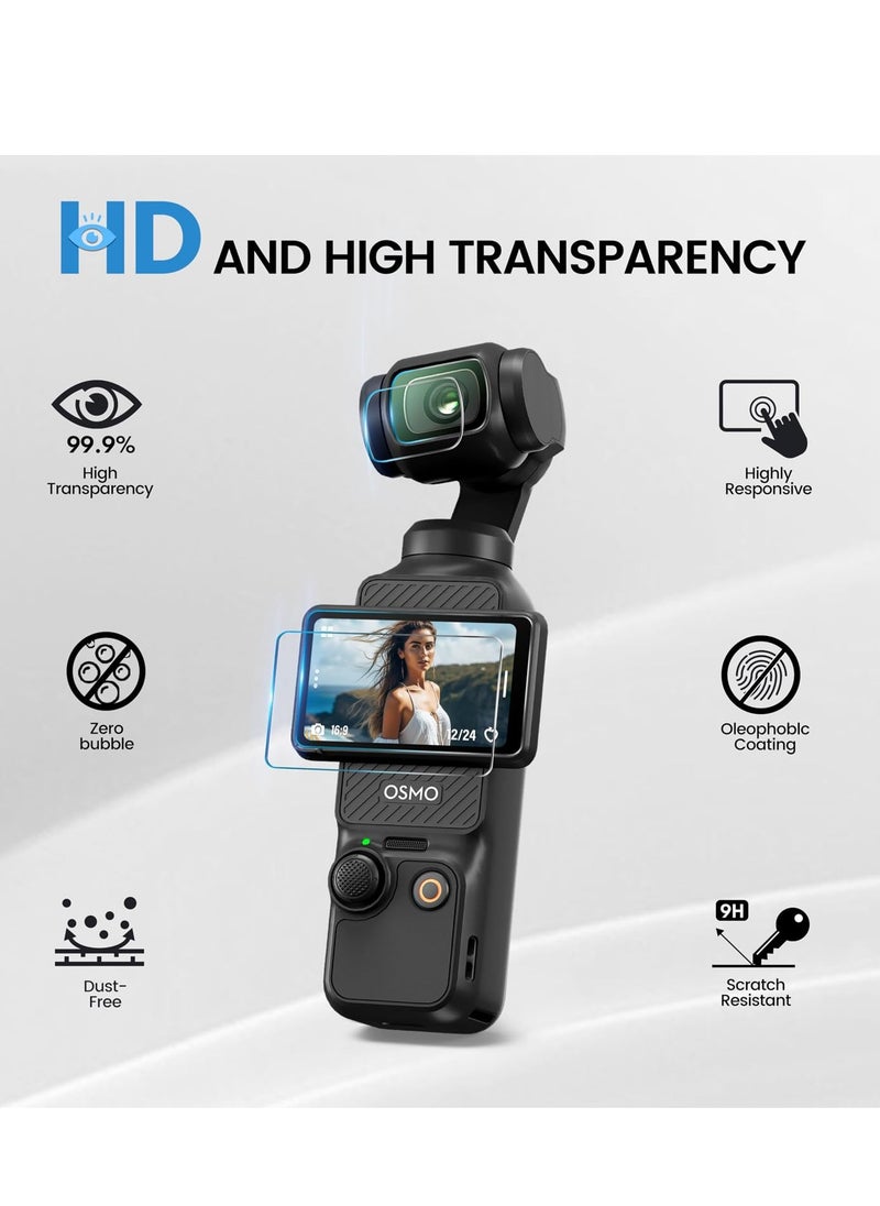 Generic Tempered Glass Screen Protector Film Combo Compatible with DJI OSMO Pocket 3 Camera 2 Screen Protector +2 Lens Film Foil Ultra Clear for OSMO Pocket3 Camera Accessory  - Image 4