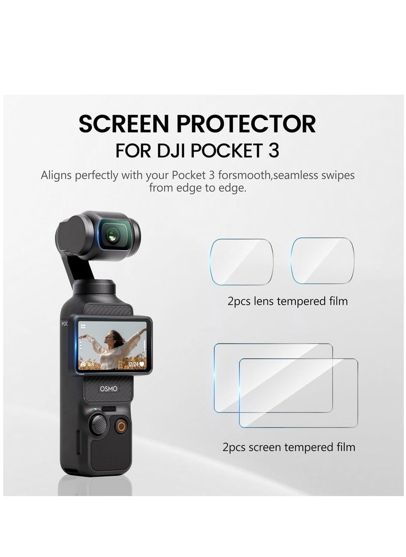 Generic Tempered Glass Screen Protector Film Combo Compatible with DJI OSMO Pocket 3 Camera 2 Screen Protector +2 Lens Film Foil Ultra Clear for OSMO Pocket3 Camera Accessory  - Image 2