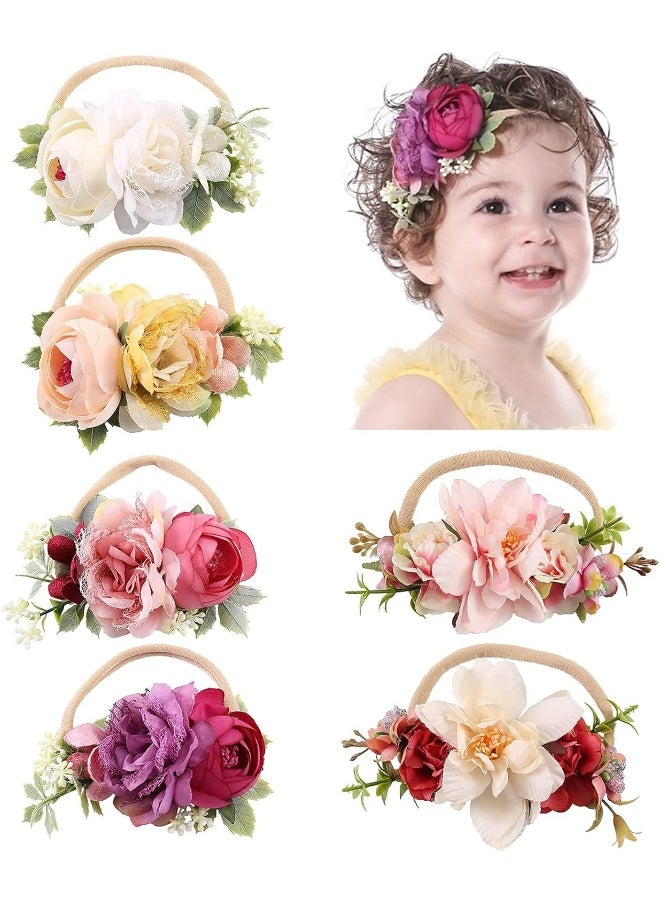 Cinaci Cinaci 6 Pack Delicate Floral Rose Flower Super Stretchy Nylon Headbands Hair Bands Accessories for Baby Girls Newborns Infants Toddlers Kids  - Image 1