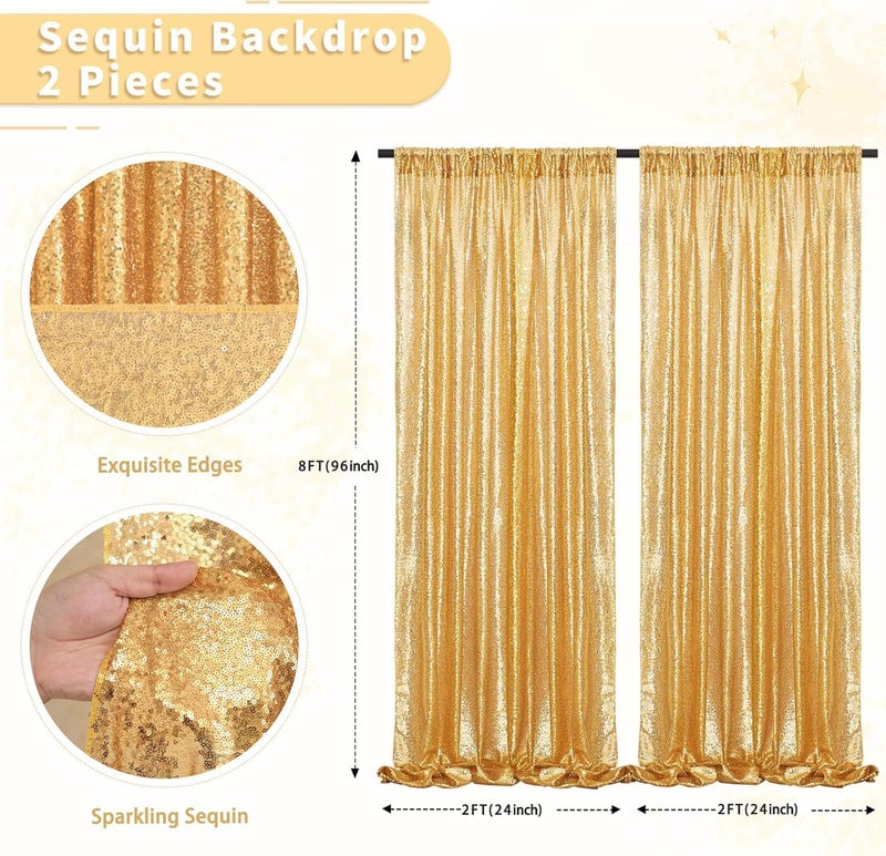 SoarDream Gold Sequin Backdrop Curtain Panels Stage 2 Pieces 2FTx8FT Sheer Gold Curtains Backdrop Photo Backdrop Curtains for Wedding Birthday Party Background Drapes Christmas Decorations - Image 5