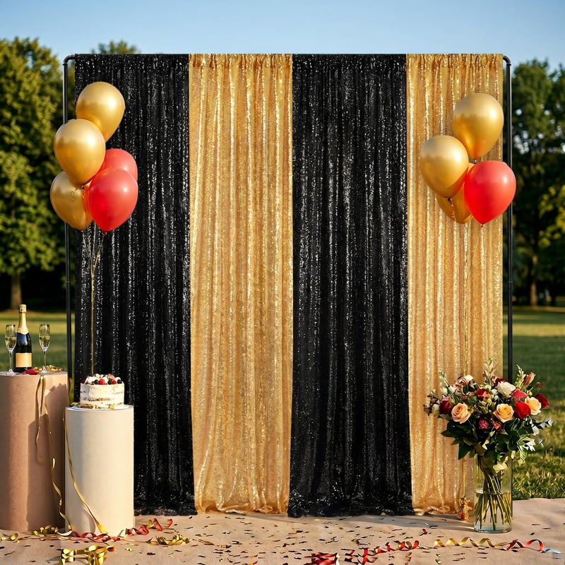 SoarDream Gold Sequin Backdrop Curtain Panels Stage 2 Pieces 2FTx8FT Sheer Gold Curtains Backdrop Photo Backdrop Curtains for Wedding Birthday Party Background Drapes Christmas Decorations - Image 2