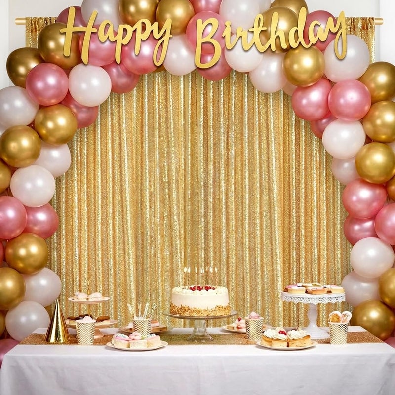 SoarDream Gold Sequin Backdrop Curtain Panels Stage 2 Pieces 2FTx8FT Sheer Gold Curtains Backdrop Photo Backdrop Curtains for Wedding Birthday Party Background Drapes Christmas Decorations - Image 3