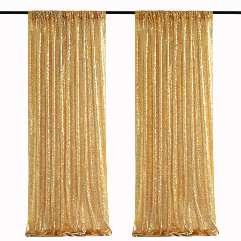 SoarDream Gold Sequin Backdrop Curtain Panels Stage 2 Pieces 2FTx8FT Sheer Gold Curtains Backdrop Photo Backdrop Curtains for Wedding Birthday Party Background Drapes Christmas Decorations - Image 1