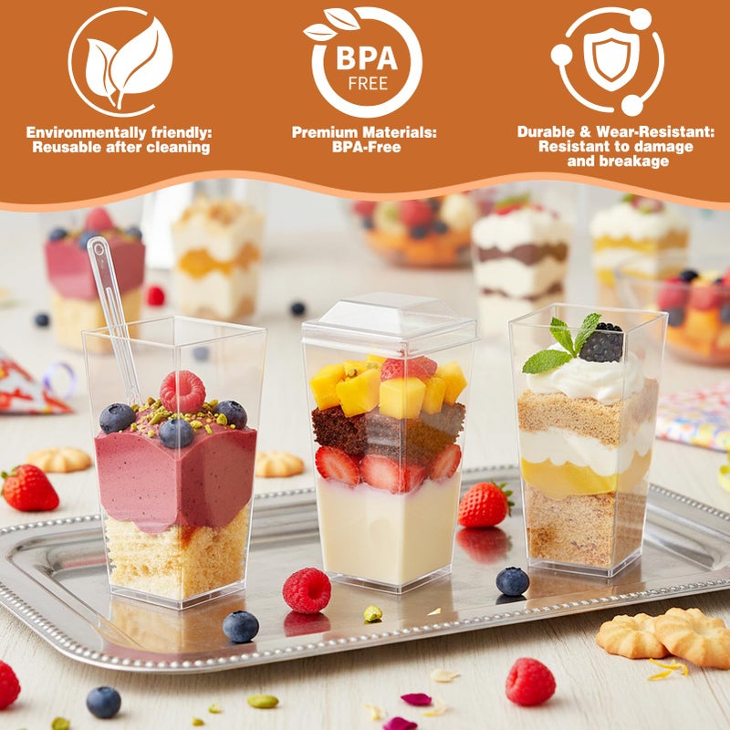 LifeIdeas 150 Pcs 3 Oz Mini Dessert Cups with Lids & Spoons, Reusable Plastic Parfait, Pudding & Shooter Cups for Parties, Ideal for Ice Cream, Fruit, and Cake, Clear Dessert Cups, Vasos para Postres con Tapa - Image 3