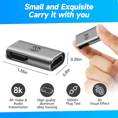 Togconn 8K HDMI Coupler 2 Pack, Flat HDMI 2.1 Female to Female Connector HDMI Extension Adapter, Supports 4K@120Hz,8K@60Hz, 2K, Compatible with HDTV, Monitors, Laptop, Projector, PS5/4, Xbox X - Image 2