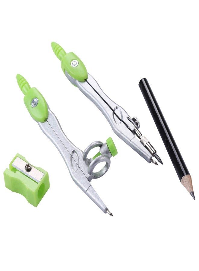 Vobou 10 Pieces Math Geometry Kit Set Student Supplies with Shatterproof Storage Box,Includes Rulers,Protractor,Compass,Eraser,Pencil Sharpener,Lead Refills,Pencil,for School and Drawings（Green） - Image 4