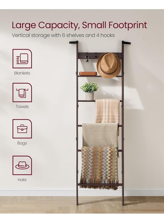 VASAGLE Blanket Ladder, 6-Tier Ladder Shelf, Ladder Rack for Storage and Decor, Towel Ladder with 4 Removable Hooks, Decorative Farmhouse for The Living Room, Bedroom - Image 4