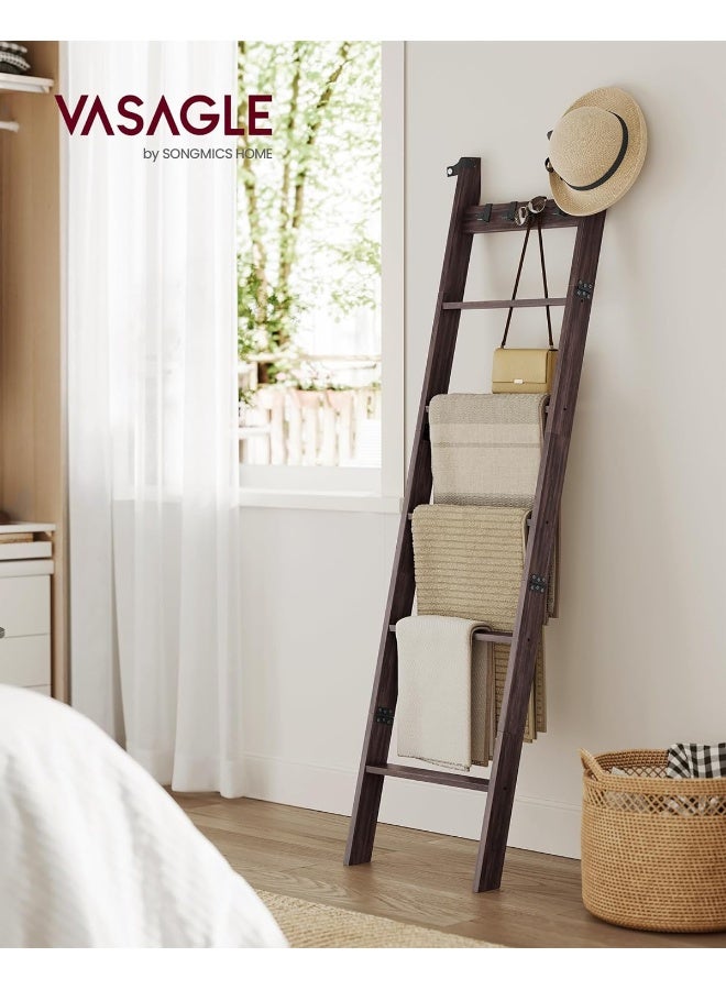 VASAGLE Blanket Ladder, 6-Tier Ladder Shelf, Ladder Rack for Storage and Decor, Towel Ladder with 4 Removable Hooks, Decorative Farmhouse for The Living Room, Bedroom - Image 2