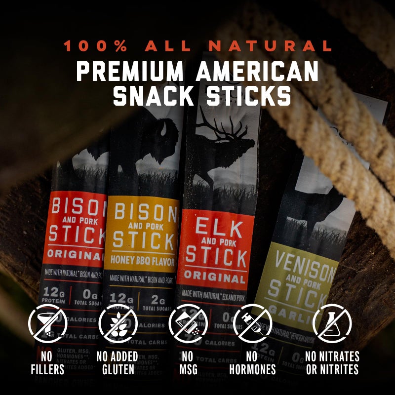 ICON Meats Snack Sticks Sampler - Assorted Flavors of Bison, Elk, Venison and Pork Jerky Sticks - 24 Pack of Individually Wrapped Meat Sticks, 6 Per Flavor - USDA Approved, All Natural Artisan Meats - Image 2