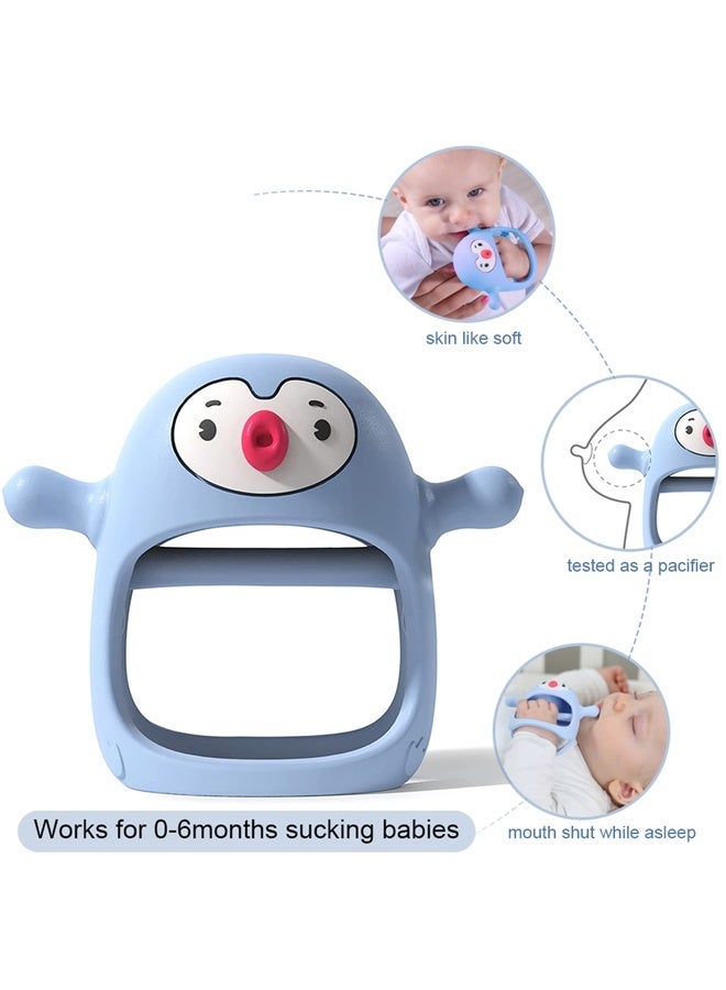 Smily Mia Penguin Silicone Baby Teether – Handheld Teething Toy for 0-6 Months, Pacifier Alternative for Breastfed Babies, Gum Massager & Teething Relief, BPA-Free, Dishwasher Safe, Blue - Image 4