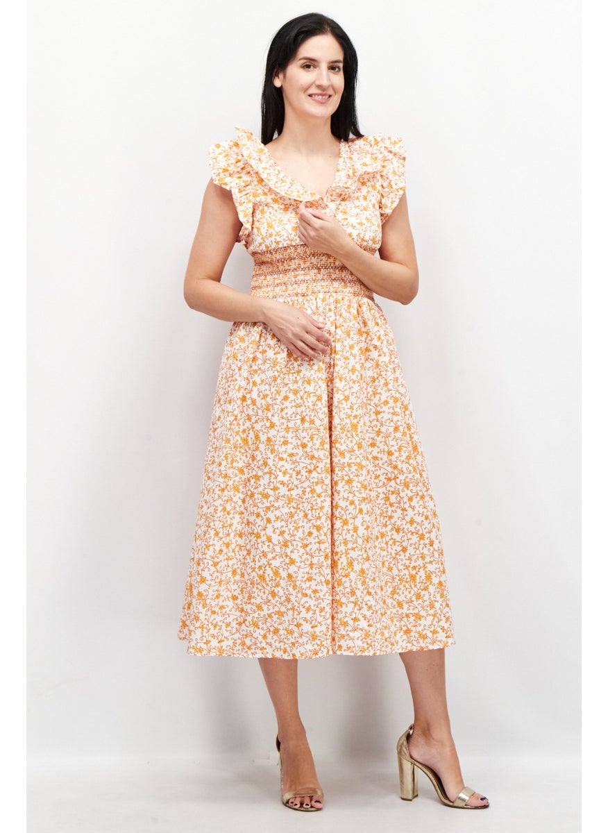 Women Floral Midi Dress, Orange - pzsku/Z762FDBF42E8EA1E491D3Z/45/_/1737728206/6f5c0da2-c605-4abd-8fe6-f5b215494775