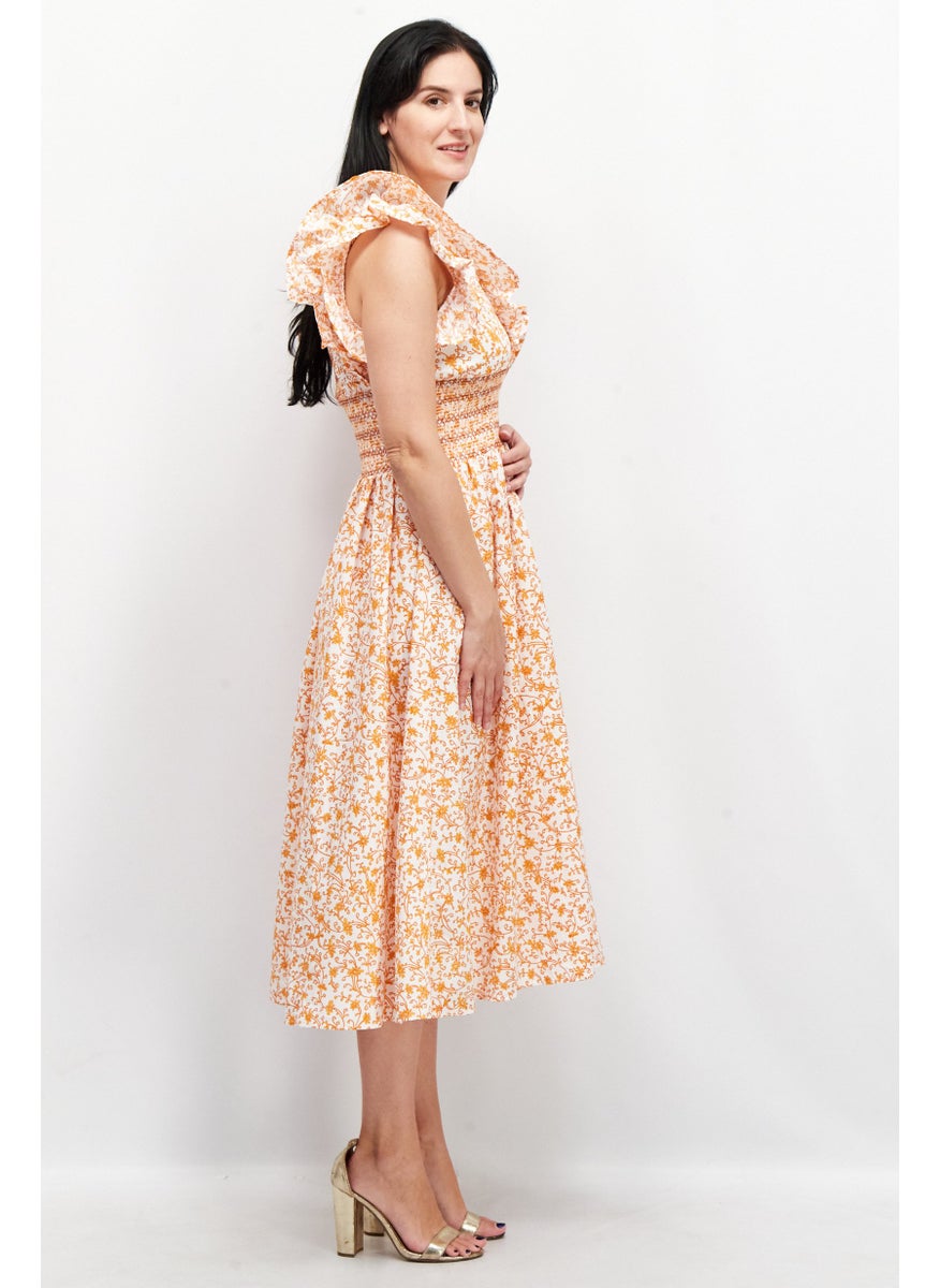 Women Floral Midi Dress, Orange - pzsku/Z762FDBF42E8EA1E491D3Z/45/_/1740495448/584f1194-db6f-4658-af40-6e82833260ff