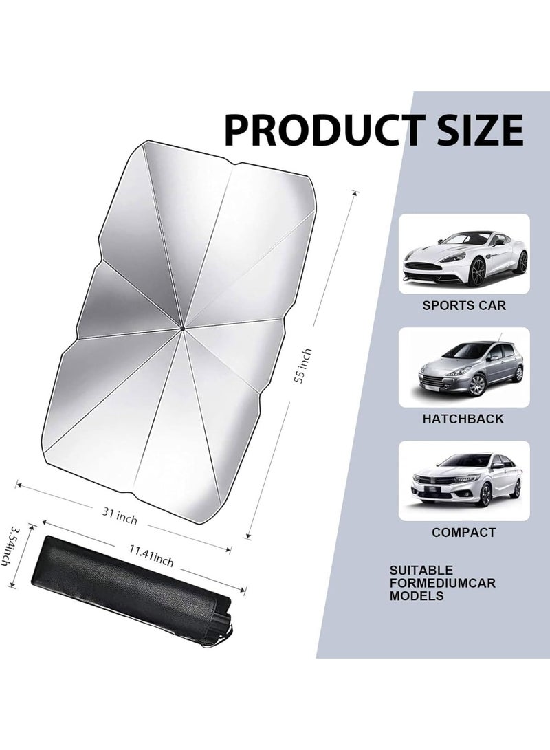 واقي شمس للزجاج الأمامي من  – تصميم مضغوط يفتح مثل المظلة يناسب السيارات، الشاحنات، وسيارات الدفع الرباعي، مقاس واحد (31x57 إنش) - Image 2
