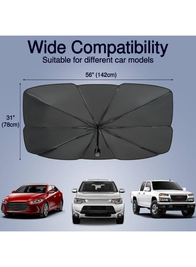 واقي شمس للزجاج الأمامي من  – تصميم مضغوط يفتح مثل المظلة يناسب السيارات، الشاحنات، وسيارات الدفع الرباعي، مقاس واحد (31x57 إنش) - Image 3