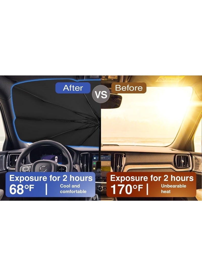 واقي شمس للزجاج الأمامي من  – تصميم مضغوط يفتح مثل المظلة يناسب السيارات، الشاحنات، وسيارات الدفع الرباعي، مقاس واحد (31x57 إنش) - Image 5