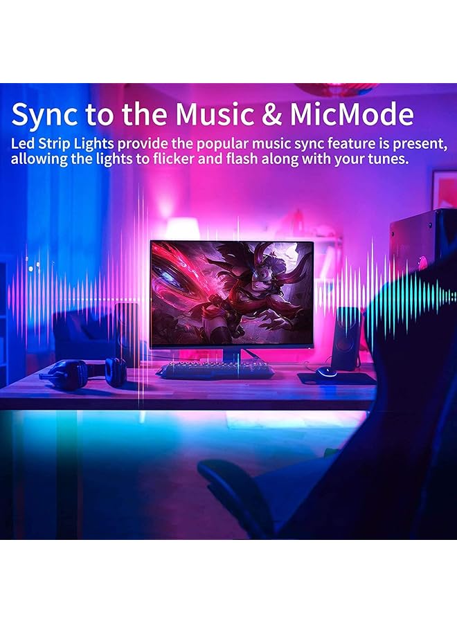 إيروريكس شريط إضاءة ليد 2 متر 5050 RGB أضواء مقاومة للماء لتزيين المنزل شرائط إضاءة ذكية متغيرة اللون مجموعة شريط ليد لغرفة النوم والمطبخ والتلفزيون مزود بمنفذ USB شريط إضاءة خلفية مرن وبلوتوث - Image 3