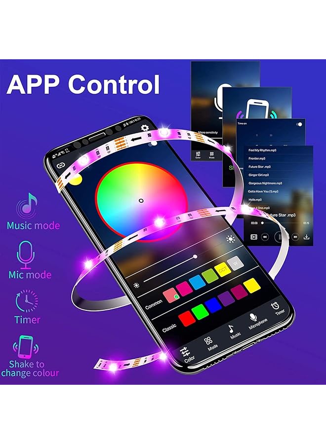 إيروريكس شريط إضاءة ليد 2 متر 5050 RGB أضواء مقاومة للماء لتزيين المنزل شرائط إضاءة ذكية متغيرة اللون مجموعة شريط ليد لغرفة النوم والمطبخ والتلفزيون مزود بمنفذ USB شريط إضاءة خلفية مرن وبلوتوث - Image 2
