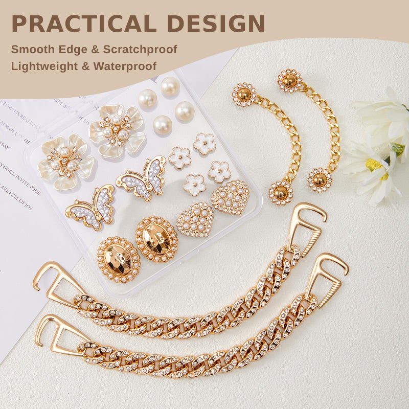 KUKUYOMY 20 Pcs Bling Shoe Charms for Women Gold Chain Accessories Girly Cute Shoe Decoration Include Pearl Rhinestone Butterfly Flower for Party Favor - Image 4