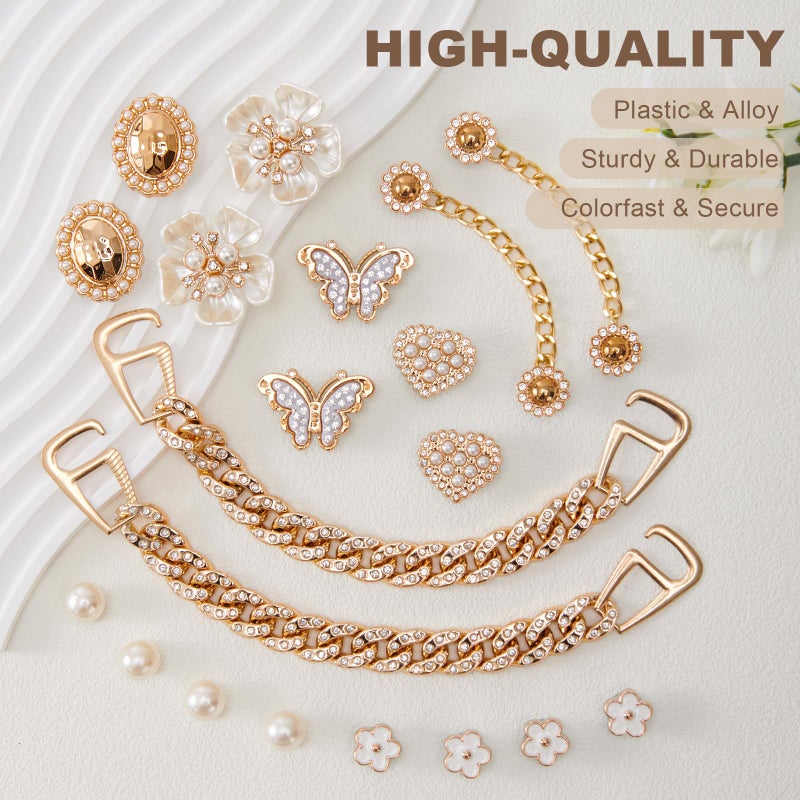 KUKUYOMY 20 Pcs Bling Shoe Charms for Women Gold Chain Accessories Girly Cute Shoe Decoration Include Pearl Rhinestone Butterfly Flower for Party Favor - Image 3