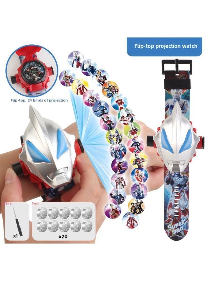 2025 Altman Children's Watch Jedsero Cartoon Projection Electronic Watch Boys Toys Watch Time-Color:2025 Model/ultraman/26 Projection + Flip Cover-Specification:【leading Edition】 10 Watch Batteries - Image 1