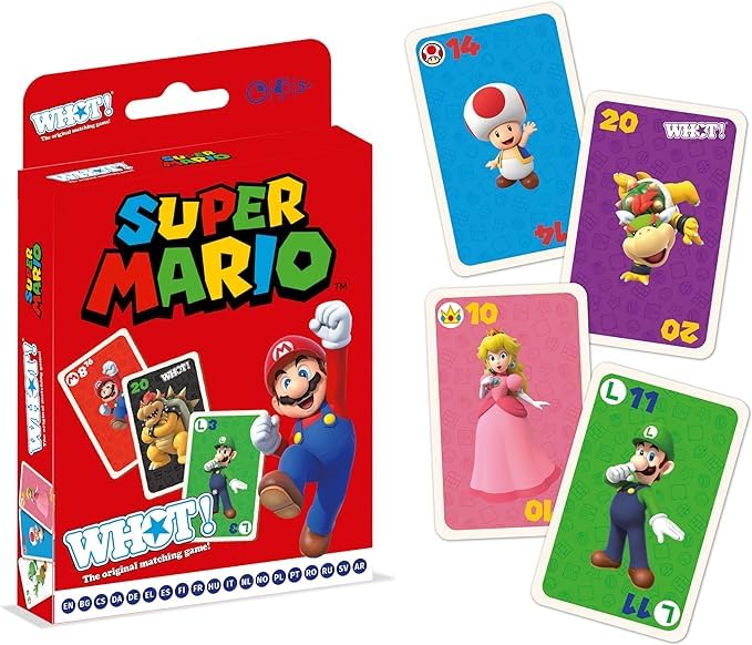 Winning Moves Waddingtons Number 1 Super Mario WHOT! Card Game, Take Turns Matching Shapes, Numbers, and Characters Including Mario, Luigi, Yoshi, Peach and Toad, Educational Travel Game for Ages 5 Plus - Image 1