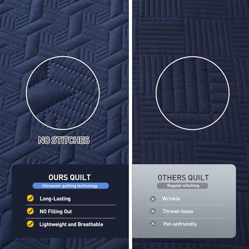 Lavsiry Navy Oversized California Cal King Size Quilt Bedding Set with Pillow Shams, Summer Lightweight Bedspread Coverlet, Soft Quilted Blanket Thin Comforter for All Seasons - Image 3