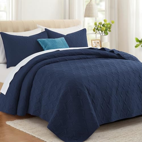 Lavsiry Navy Oversized California Cal King Size Quilt Bedding Set with Pillow Shams, Summer Lightweight Bedspread Coverlet, Soft Quilted Blanket Thin Comforter for All Seasons - Image 1
