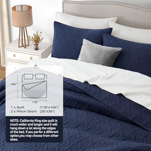 Lavsiry Navy Oversized California Cal King Size Quilt Bedding Set with Pillow Shams, Summer Lightweight Bedspread Coverlet, Soft Quilted Blanket Thin Comforter for All Seasons - Image 4