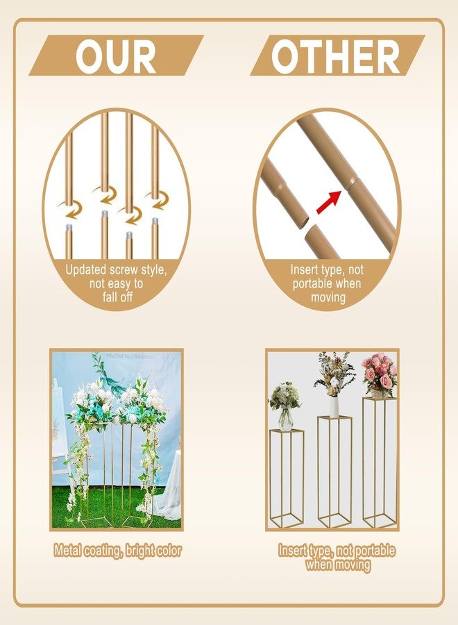 Kapaga 3pcs Gold Metal Plant Stand, Cylinder Pedestal Stands for Parties, Metal Plant Columns Pedestal Stands for Display, Square Cylinder Columns tables for Weddings Cake Stand Floor Plant Tables - Image 5