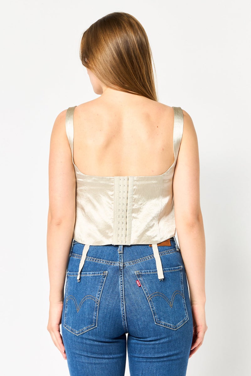 Zara Women U Neck Sleeveless Plain Tank Top, Light Grey - Image 2